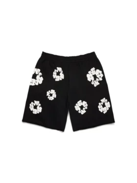 Cotton Wreath Sweatshorts met kransmotief, zwart