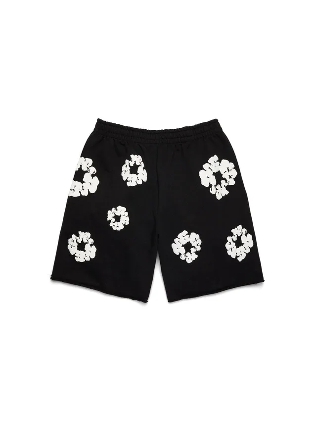 Cotton Wreath Sweatshorts met kransmotief, zwart
