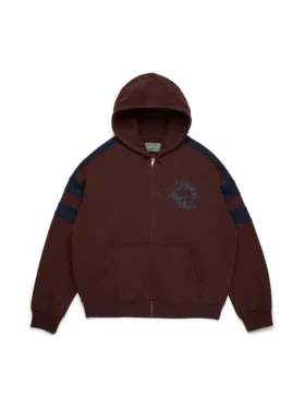 Denim U-hoodie met panelen en rits, bruin