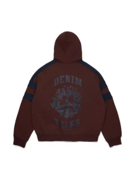 Denim U-hoodie met panelen en rits, bruin
