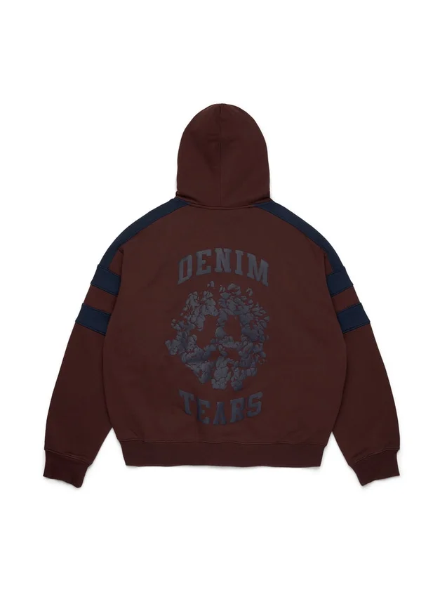 Denim U-hoodie met panelen en rits, bruin