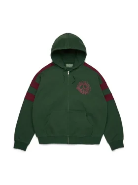 Denim U-hoodie met panelen en rits, groen