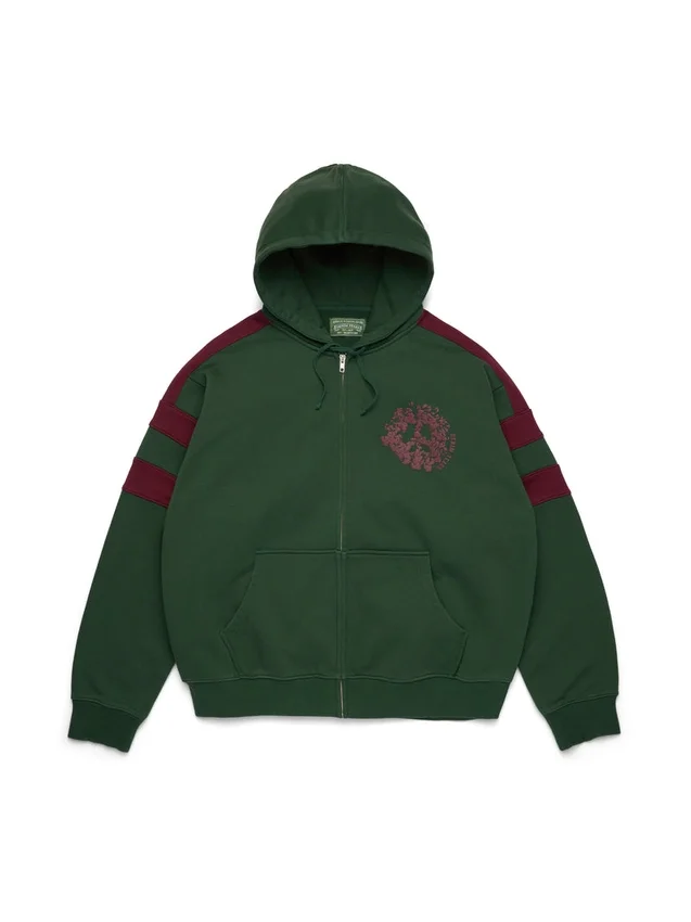 Denim U-hoodie met panelen en rits, groen