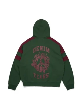Denim U-hoodie met panelen en rits, groen
