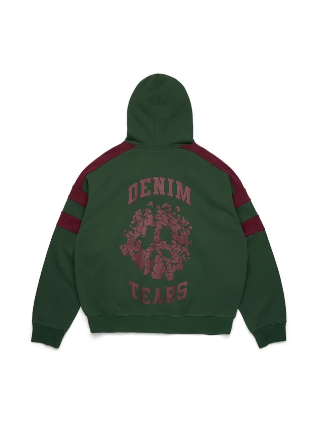 Denim U-hoodie met panelen en rits, groen