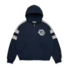 Denim U-hoodie met panelen en rits, marineblauw