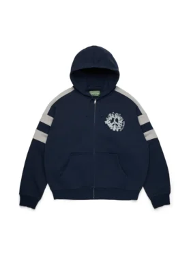 Denim U-hoodie met panelen en rits, marineblauw