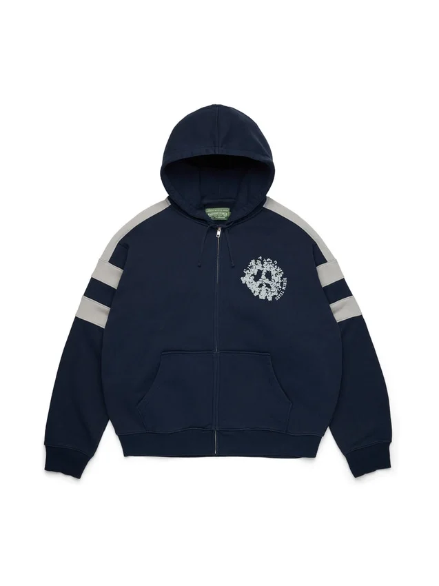 Denim U-hoodie met panelen en rits, marineblauw