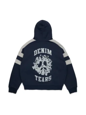Denim U-hoodie met panelen en rits, marineblauw
