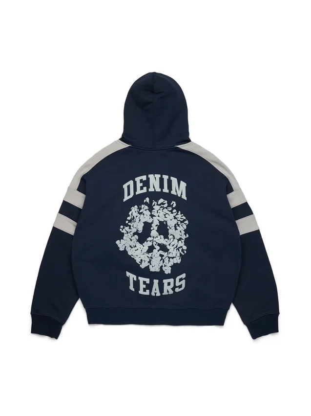 Denim U-hoodie met panelen en rits, marineblauw