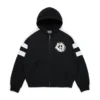 Denim U-hoodie met panelen en rits, zwart
