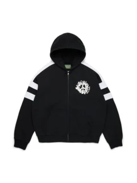 Denim U-hoodie met panelen en rits, zwart