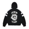 Denim U-hoodie met panelen en rits, zwart