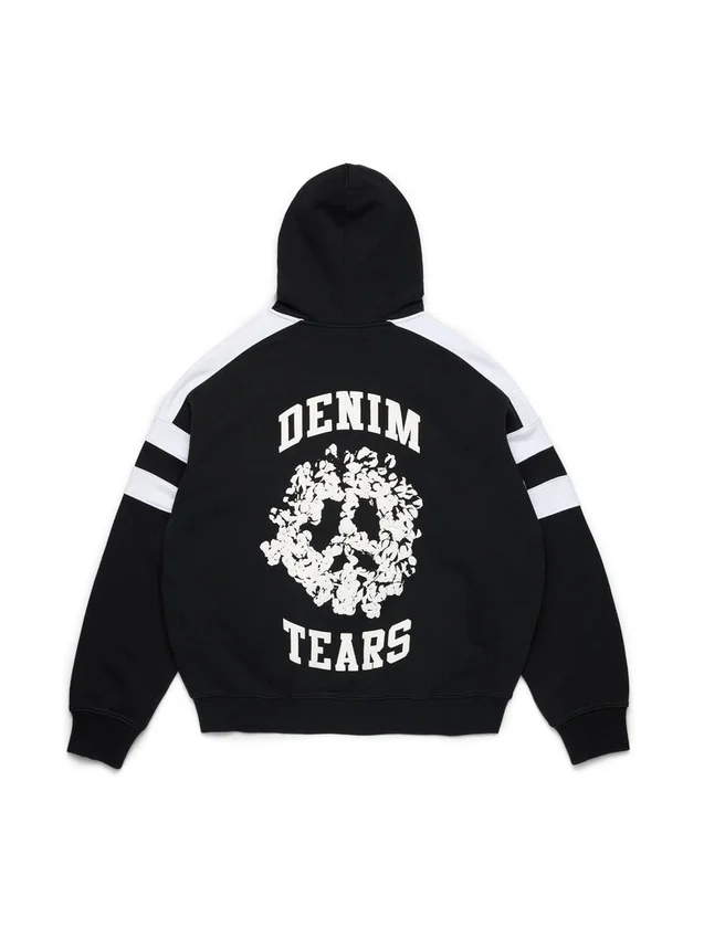 Denim U-hoodie met panelen en rits, zwart