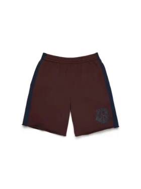 Denim U-sweatshort met panelen bruin