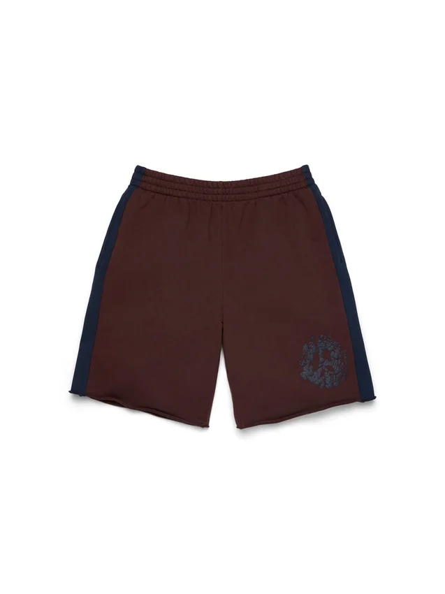 Denim U-sweatshort met panelen bruin