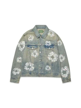 Denimjas met Cotton Wreath met studs, ‘Dirty Wash’