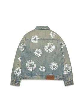 Denimjas met Cotton Wreath met studs, ‘Dirty Wash’