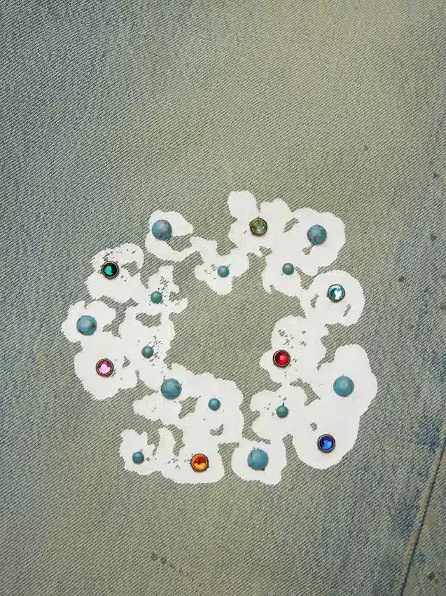 Denimjas met Cotton Wreath met studs, ‘Dirty Wash’
