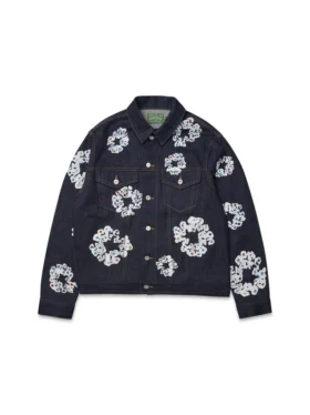 Denimjas met studs en Cotton Wreath-motief, selvedge