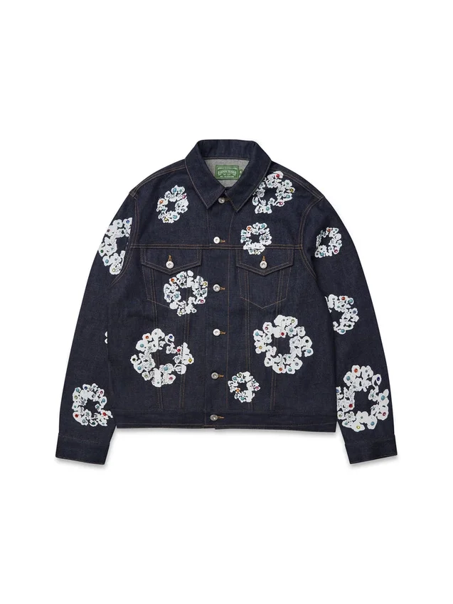 Denimjas met studs en Cotton Wreath-motief, selvedge