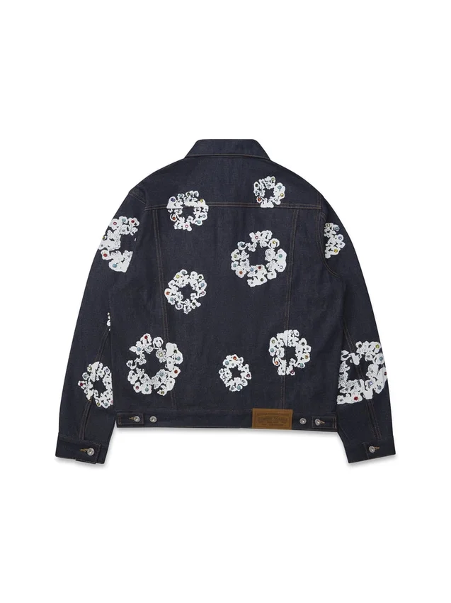 Denimjas met studs en Cotton Wreath-motief, selvedge