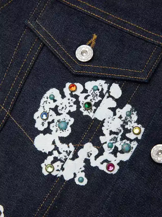 Denimjas met studs en Cotton Wreath-motief, selvedge