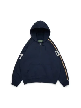 DT Chenille-patch hoodie met rits, blauw