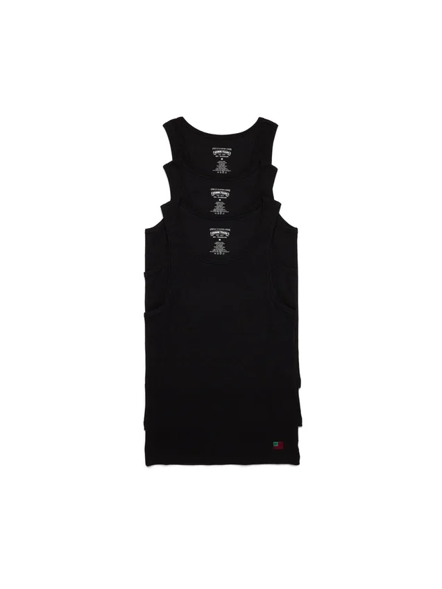 DT Flag 3-pack geribde tanktop, zwart