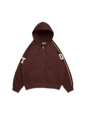 DT-hoodie met rits en chenille-patch, bruin