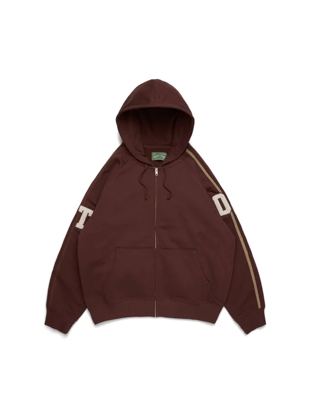 DT-hoodie met rits en chenille-patch, bruin