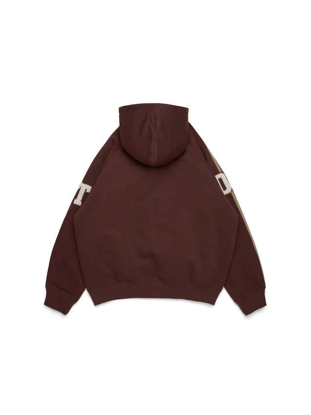 DT-hoodie met rits en chenille-patch, bruin