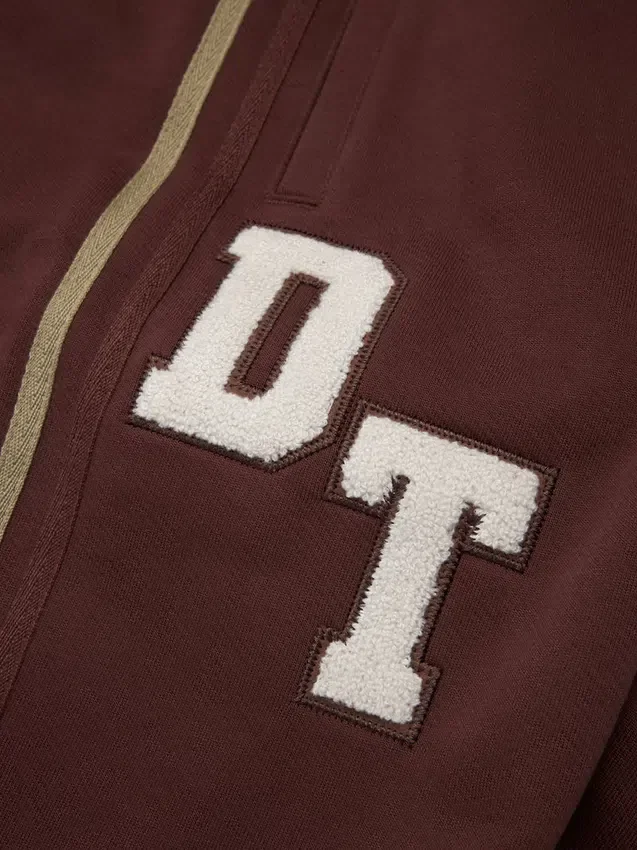DT-hoodie met rits en chenille-patch, bruin