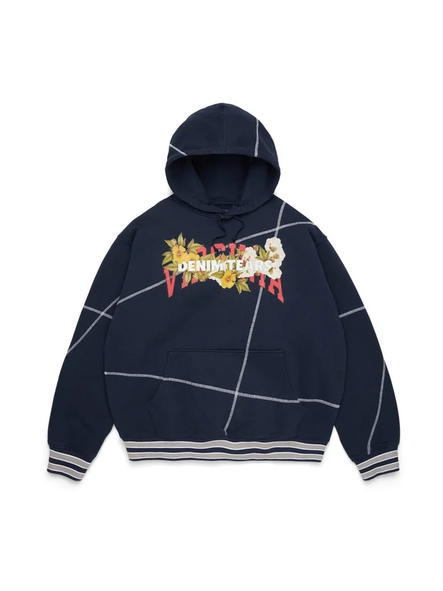 DT Virginia hoodie met overlockstiksels, marineblauw