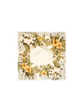 Floral zijden bandana, crème