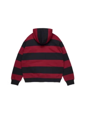 Gestreepte hoodie met rits en embleem, rood/marineblauw