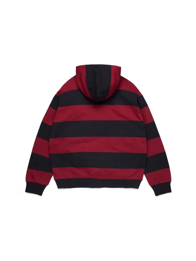 Gestreepte hoodie met rits en embleem, rood/marineblauw