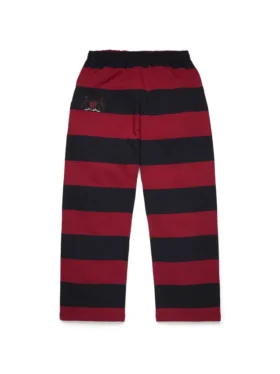 Gestreepte sweatpants met embleem en open zoom, rood/marineblauw