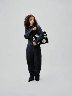 Grote katoenen Canvas-tas met Cotton Wreath-motief