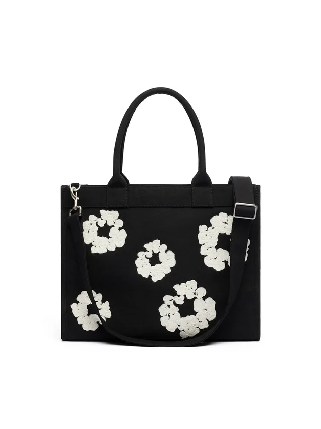 Grote katoenen Canvas-tas met Cotton Wreath-motief