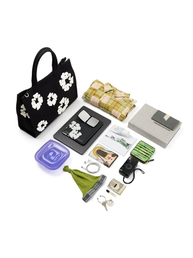 Grote katoenen Canvas-tas met Cotton Wreath-motief