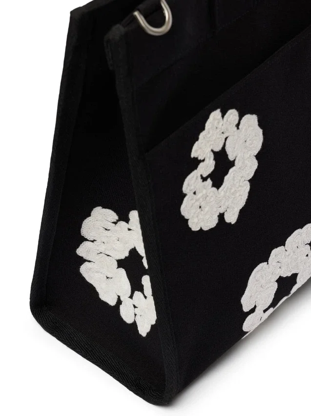 Grote katoenen Canvas-tas met Cotton Wreath-motief