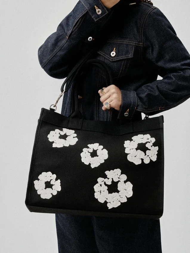 Grote katoenen Canvas-tas met Cotton Wreath-motief