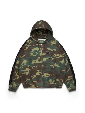 Hoodie met rits en paillettenpanelen op de mouwen, camouflage