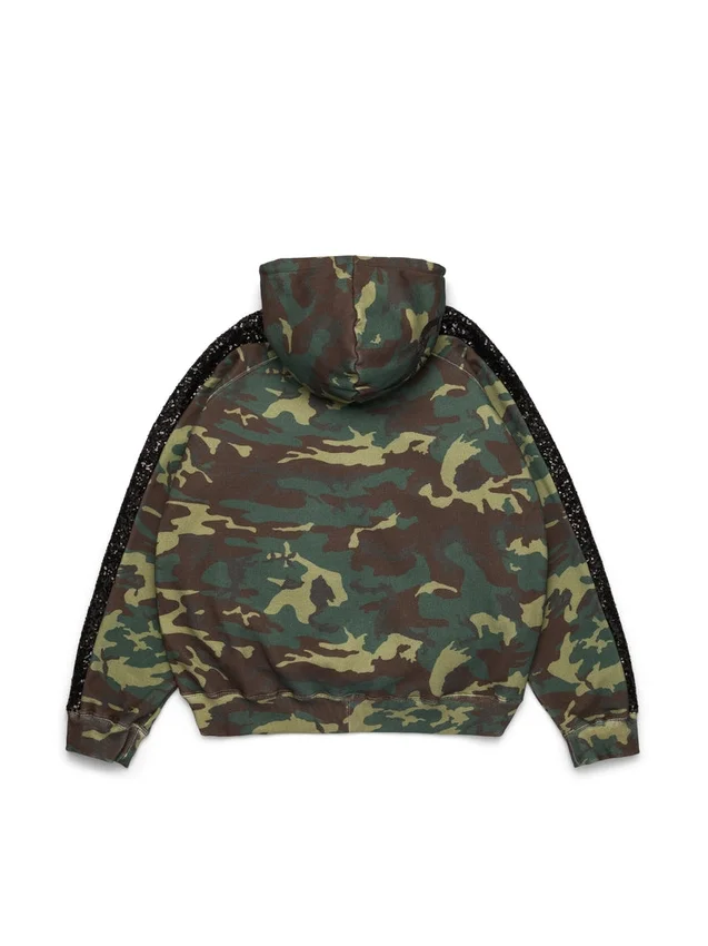 Hoodie met rits en paillettenpanelen op de mouwen, camouflage
