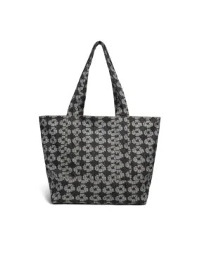 Jacquard-denim shopper met kransmotief, donkere wassing