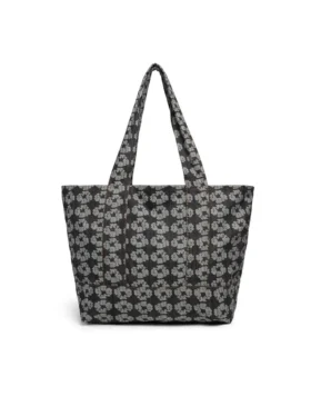 Jacquard-denim shopper met kransmotief, donkere wassing
