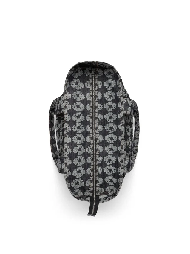 Jacquard-denim shopper met kransmotief, donkere wassing