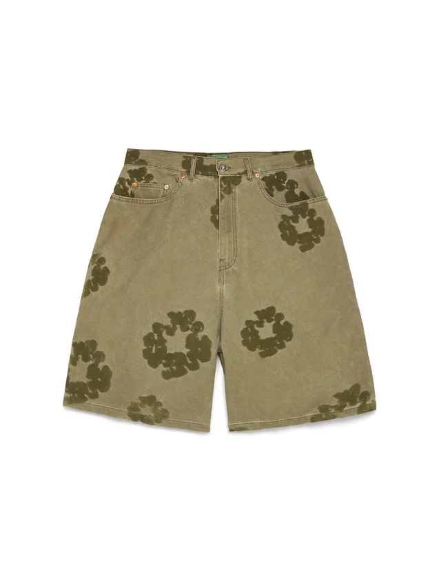 Katoenen korte broek met 'Cotton Wreath'-motief, khaki