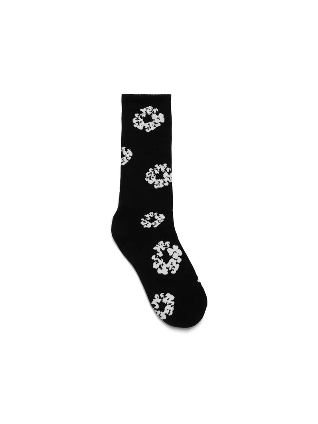 Katoenen sokken met Cotton Wreath-motief, zwart